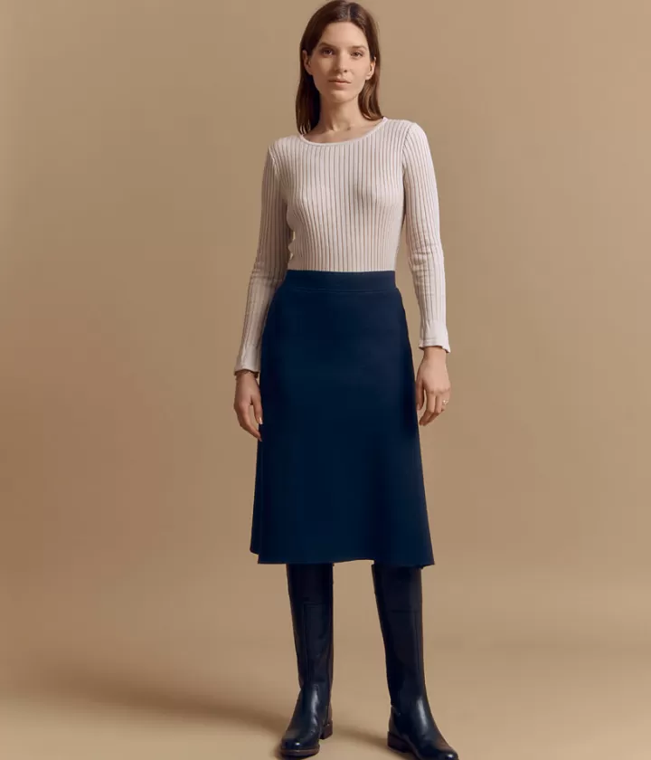 Robes & Jupes | Maille>DEVERNOIS Jupe maille évasée en laine Mérinos Tricotée en France Marine
