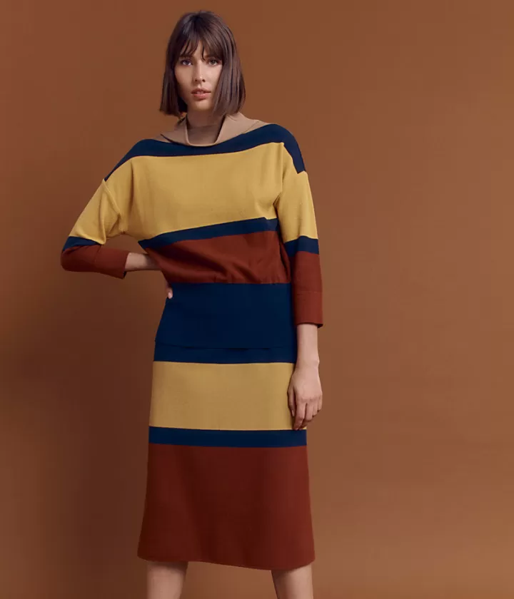 Robes & Jupes | Maille>DEVERNOIS Jupe évasée en maille à rayures Tricotée en France Jaune