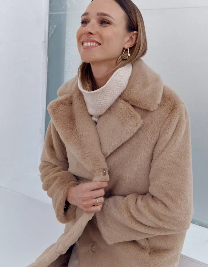 Vestes & Manteaux>DEVERNOIS Manteau 3/4 En fausse fourrure Blanccasse