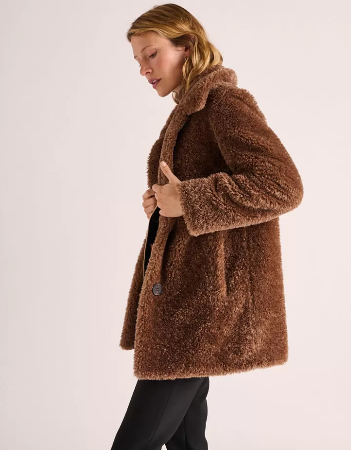 Vestes & Manteaux>DEVERNOIS Manteau 3/4 En fausse fourrure Marronchatain