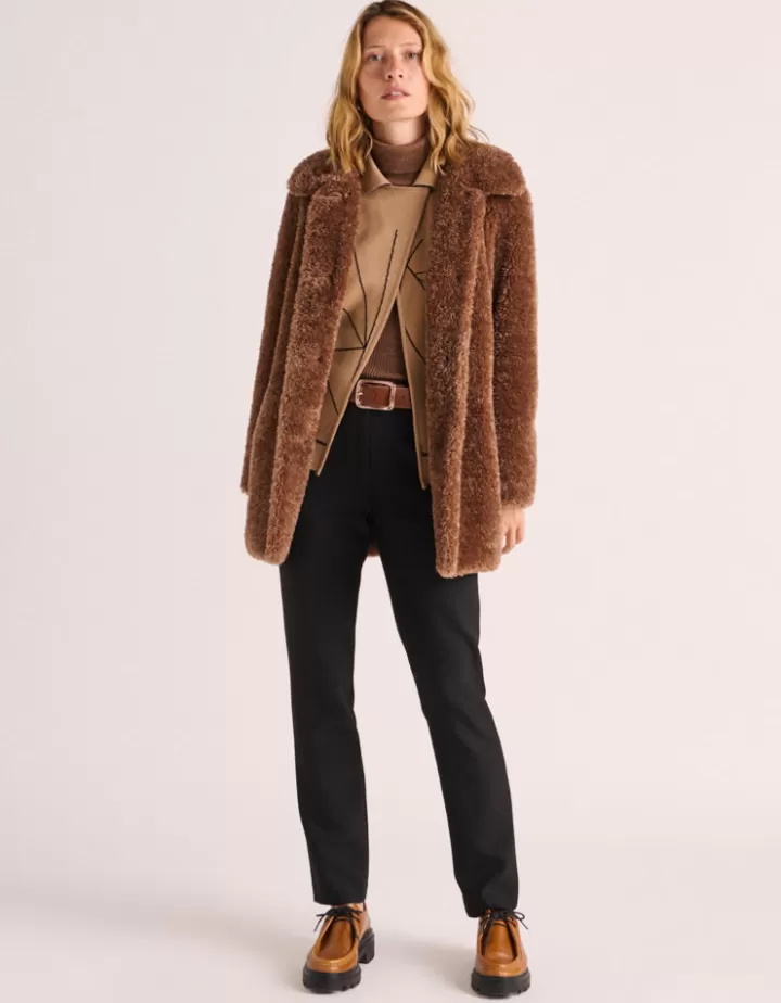 Vestes & Manteaux>DEVERNOIS Manteau 3/4 En fausse fourrure Marronchatain