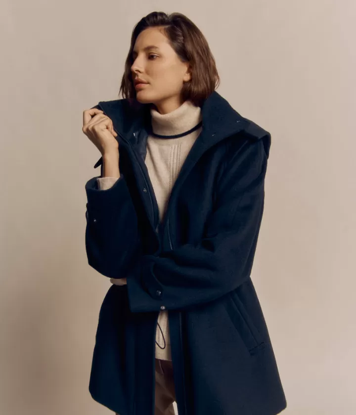 Vestes & Manteaux>DEVERNOIS Manteau 3/4 en laine Capuche amovible Noir