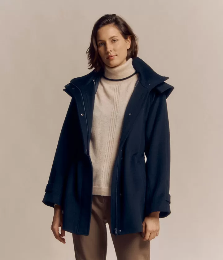 Vestes & Manteaux>DEVERNOIS Manteau 3/4 en laine Capuche amovible Noir