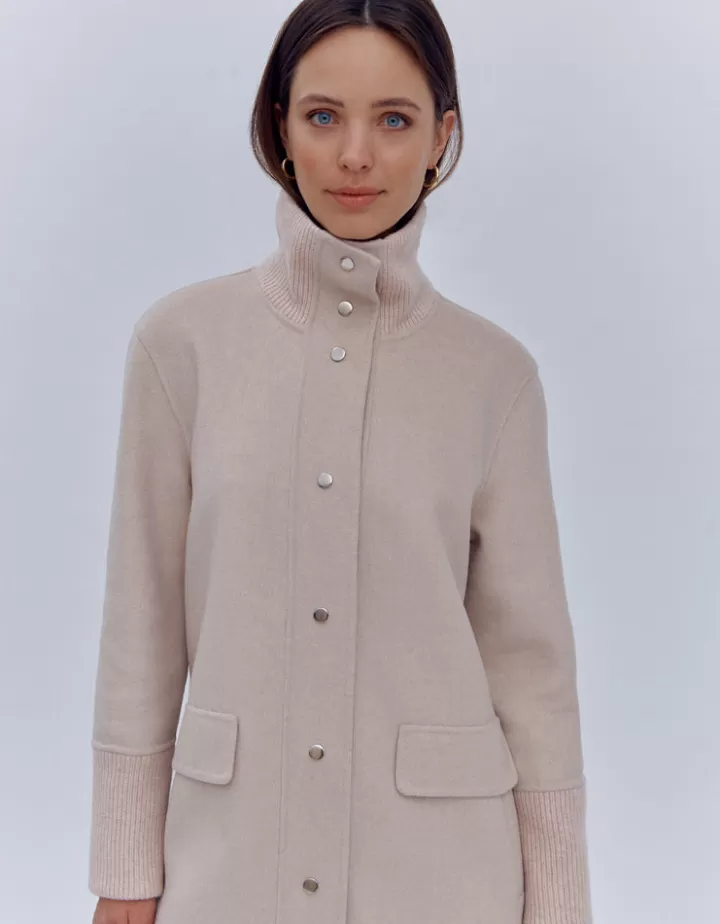 Vestes & Manteaux>DEVERNOIS Manteau 3/4 En laine vierge Blanccasse