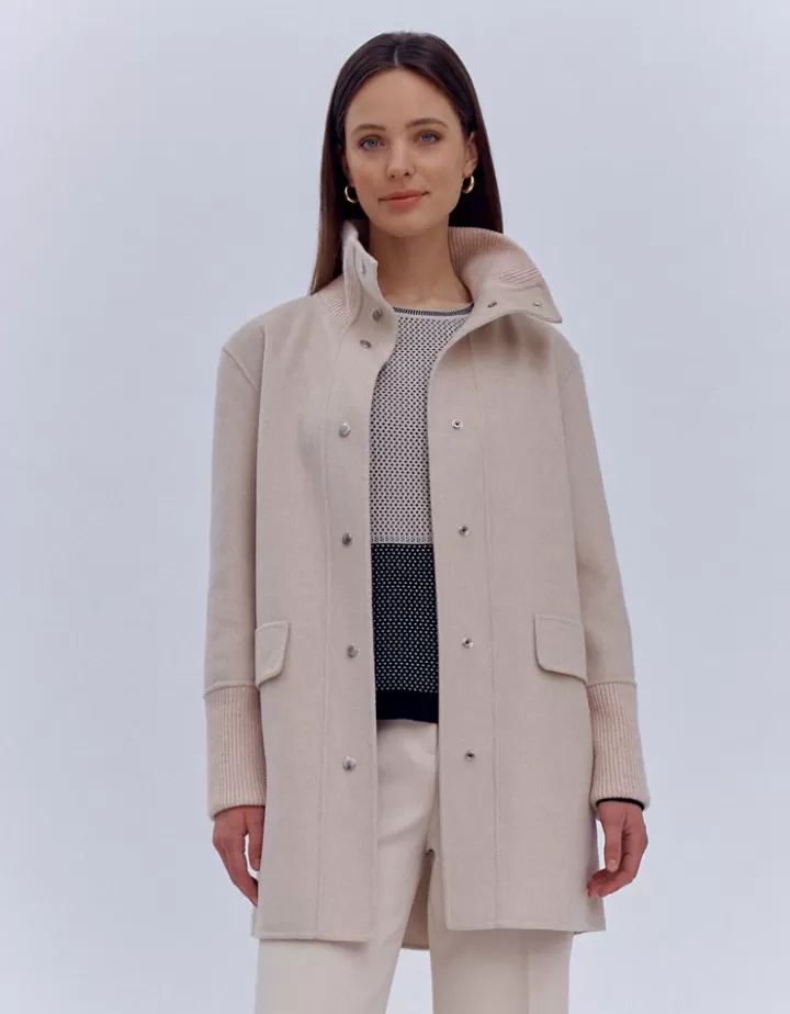 Vestes & Manteaux>DEVERNOIS Manteau 3/4 En laine vierge Blanccasse