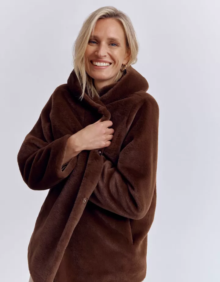 Vestes & Manteaux>DEVERNOIS Manteau court en fausse fourrure À capuche Orangeecureuil