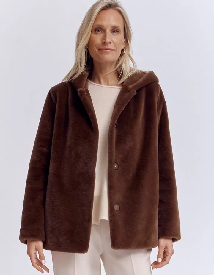 Vestes & Manteaux>DEVERNOIS Manteau court en fausse fourrure À capuche Orangeecureuil