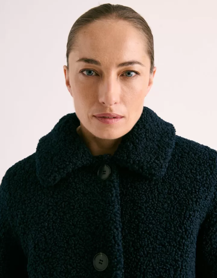 Vestes & Manteaux>DEVERNOIS Manteau court En fausse fourrure bouclette Bleunuit