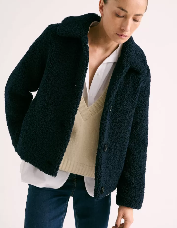 Vestes & Manteaux>DEVERNOIS Manteau court En fausse fourrure bouclette Bleunuit