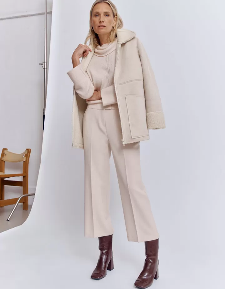 Vestes & Manteaux>DEVERNOIS Manteau court En fausse peau retournée Blanccasse