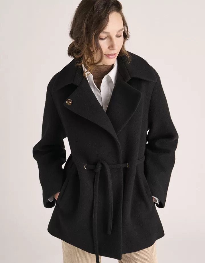 Vestes & Manteaux>DEVERNOIS Manteau croisé En drap de laine Noir