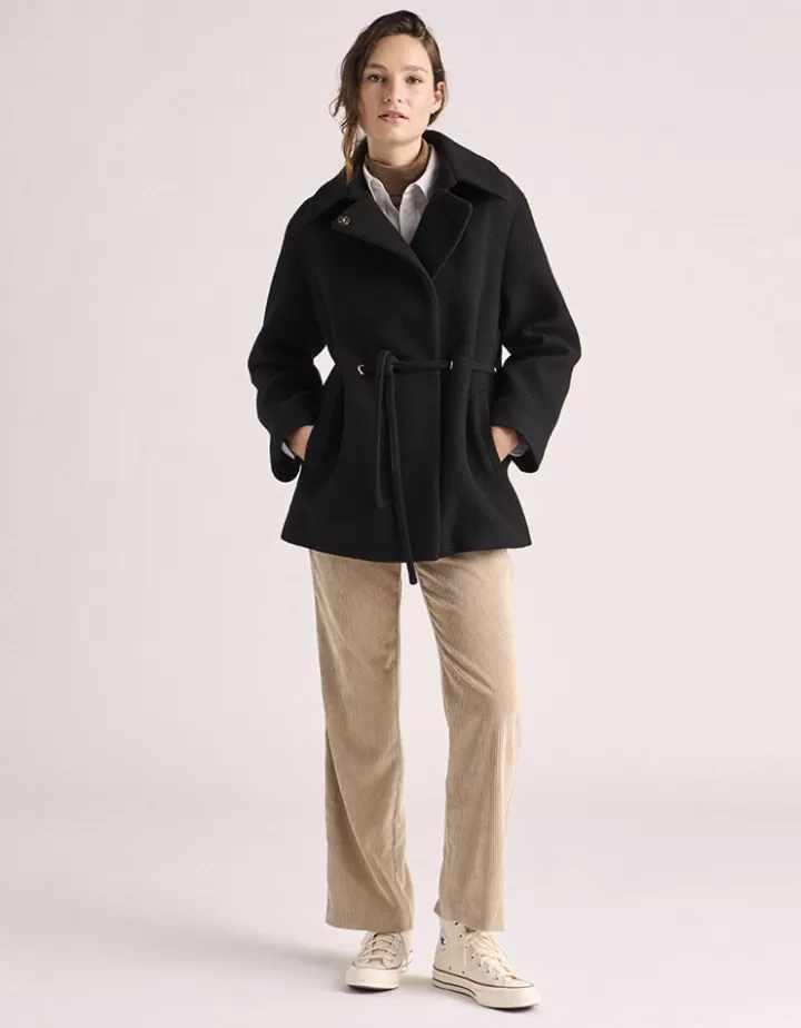 Vestes & Manteaux>DEVERNOIS Manteau croisé En drap de laine Noir
