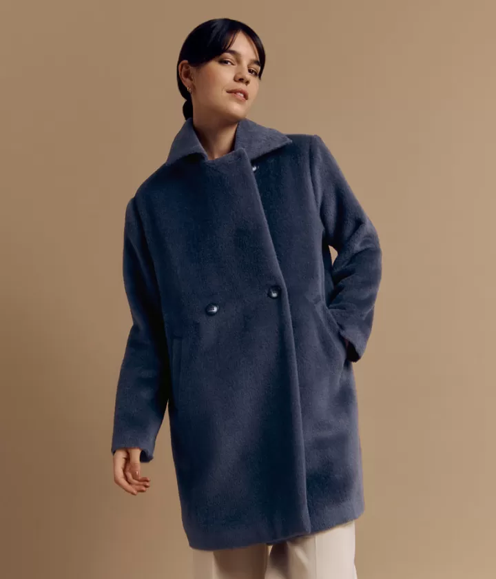 Vestes & Manteaux>DEVERNOIS Manteau doublé en laine et alpaga Double boutonnage Bleudenim