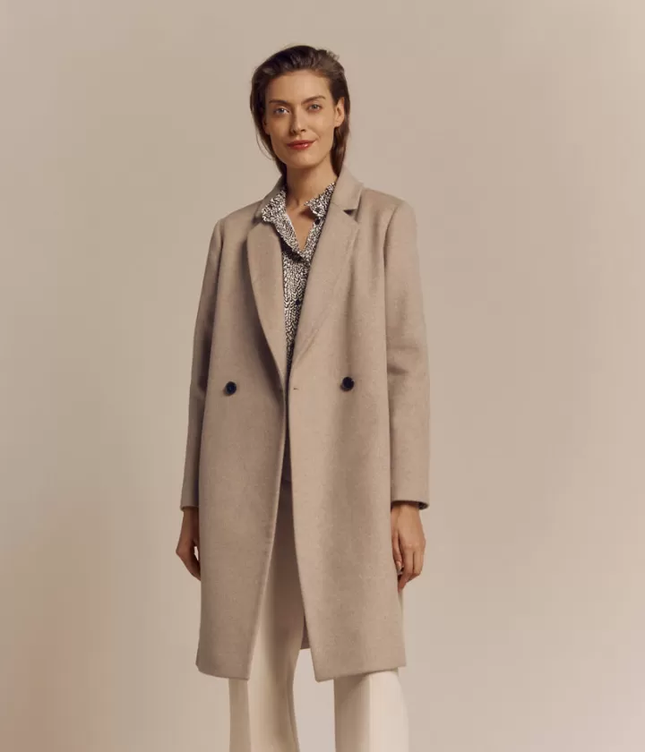 Vestes & Manteaux>DEVERNOIS Manteau double boutonnage Laine Beigecraie