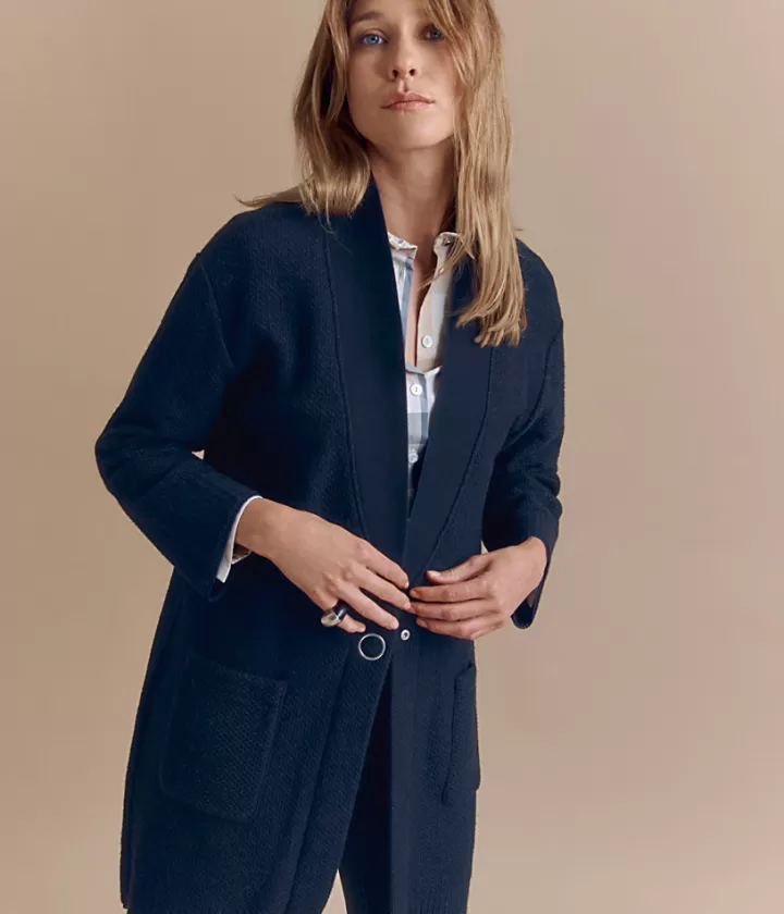 Vestes & Manteaux | Maille>DEVERNOIS Manteau en laine Mérinos et alpaga Tricoté en France Noir