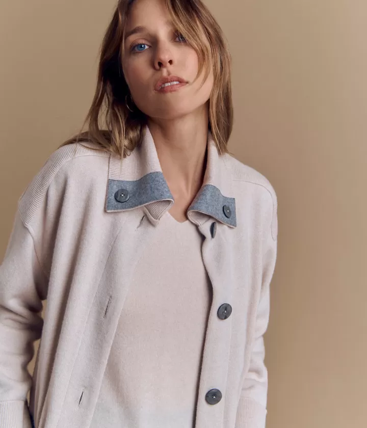 Vestes & Manteaux | Maille>DEVERNOIS Manteau en laine Mérinos et cachemire Tricoté en France Beige