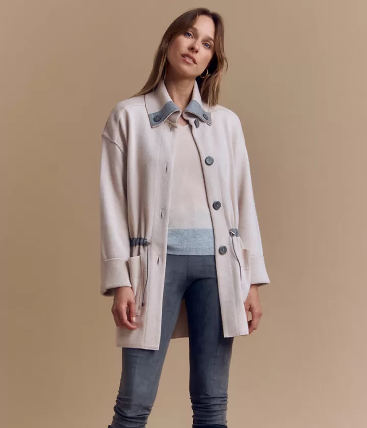 Vestes & Manteaux | Maille>DEVERNOIS Manteau en laine Mérinos et cachemire Tricoté en France Beige