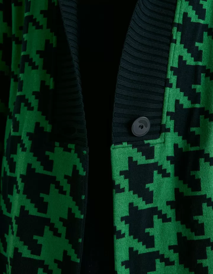 Vestes & Manteaux | Maille>DEVERNOIS Manteau maille jacquard en laine mérinos Tricoté en France Vert