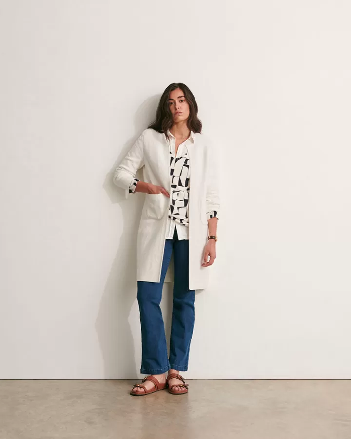 Vestes & Manteaux | Maille>DEVERNOIS Manteau maille jacquard Tricoté en France Blanccasse