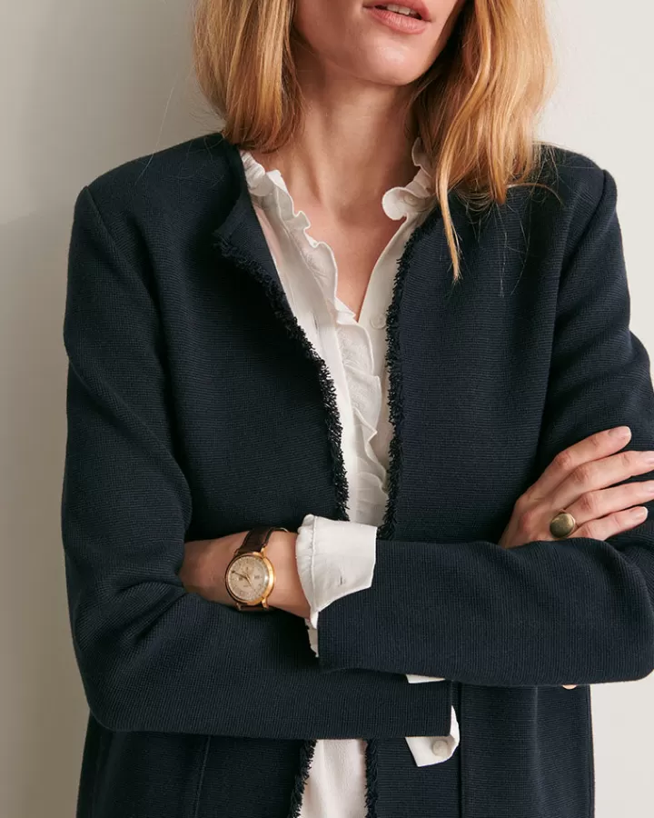 Vestes & Manteaux | Maille>DEVERNOIS Manteau maille milano à franges Tricoté en France Bleumarine