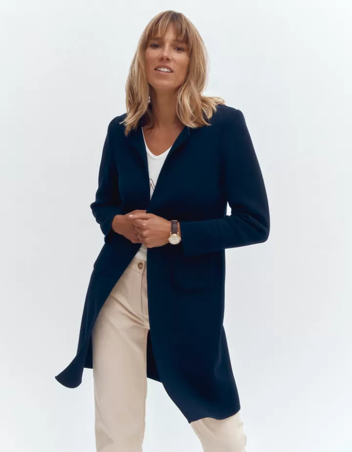 Vestes & Manteaux | Maille>DEVERNOIS Manteau maille milano en mérinos Tricoté en France Marine