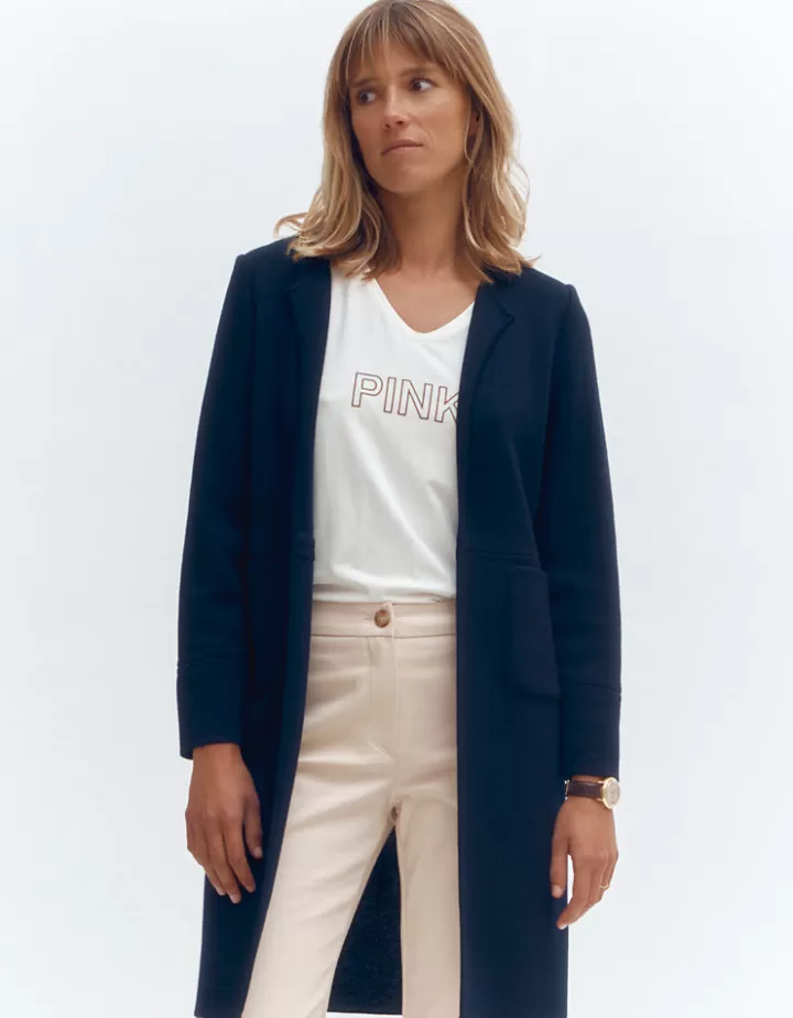 Vestes & Manteaux | Maille>DEVERNOIS Manteau maille milano en mérinos Tricoté en France Marine