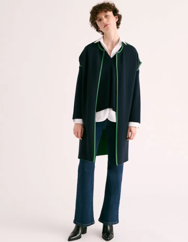 Vestes & Manteaux | Maille>DEVERNOIS Manteau maille sans manches en laine merinos double-face Tricoté en France Bleumarine