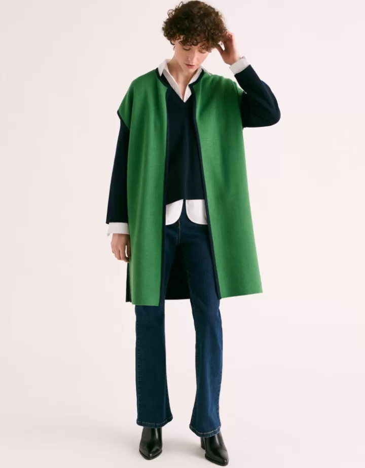Vestes & Manteaux | Maille>DEVERNOIS Manteau maille sans manches en laine merinos double-face Tricoté en France Bleumarine