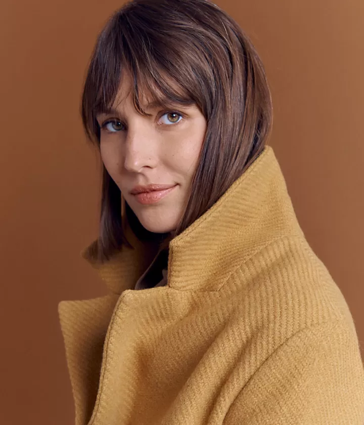 Vestes & Manteaux>DEVERNOIS Manteau mi-long en laine En tweed Jaunecumin