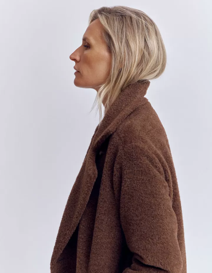 Vestes & Manteaux>DEVERNOIS Manteau mi-long En laine et alpaga Marronchocolat