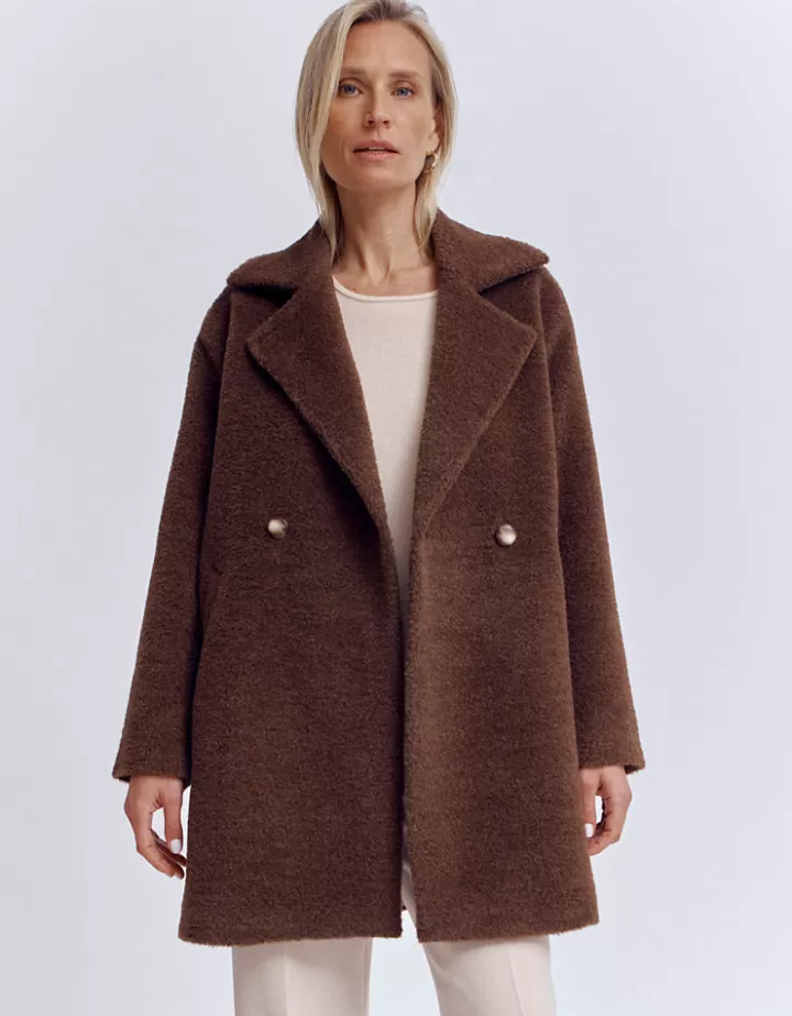 Vestes & Manteaux>DEVERNOIS Manteau mi-long En laine et alpaga Marronchocolat