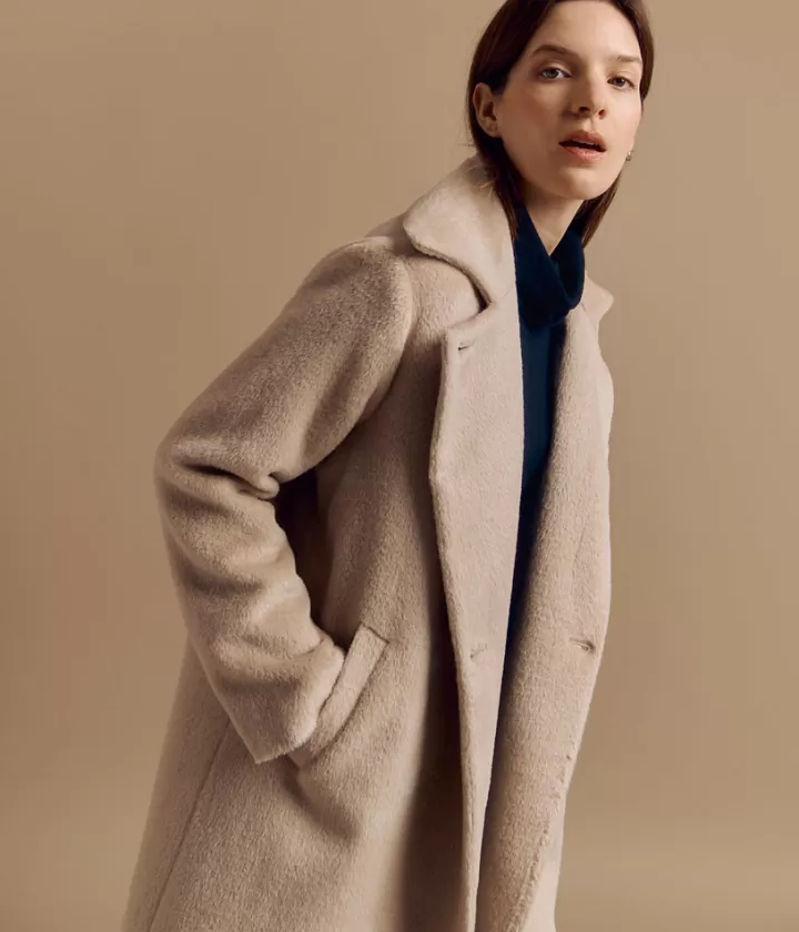 Vestes & Manteaux>DEVERNOIS Manteau mi-long en laine et alpaga Double-boutonnage Biche