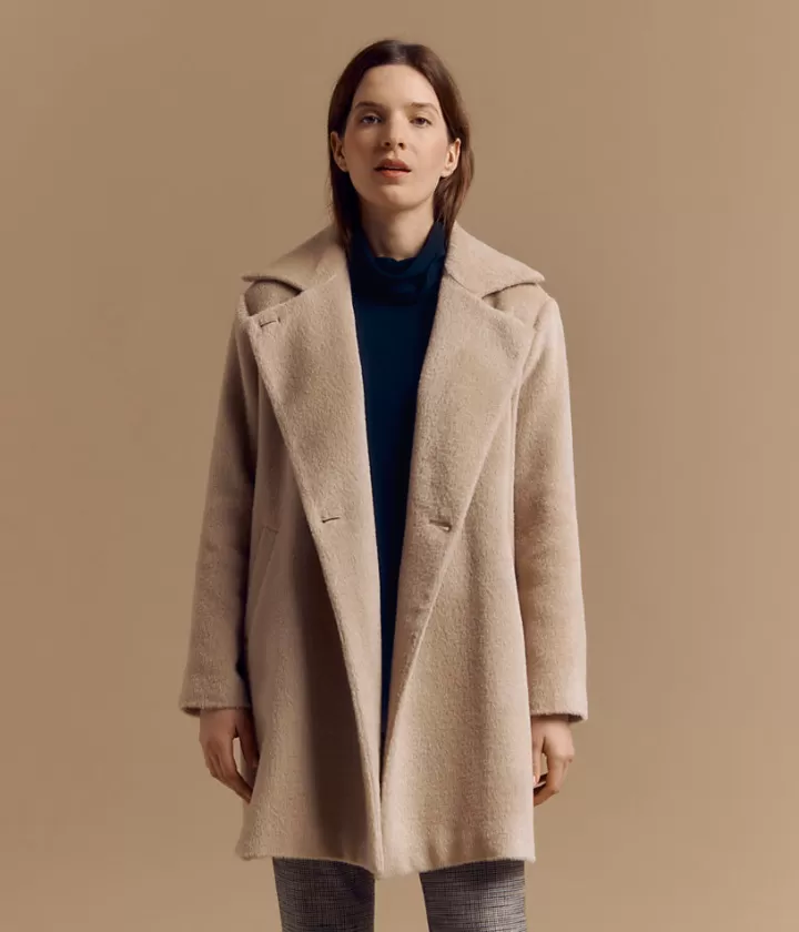 Vestes & Manteaux>DEVERNOIS Manteau mi-long en laine et alpaga Double-boutonnage Biche