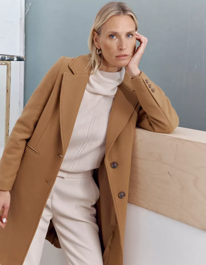 Vestes & Manteaux>DEVERNOIS Manteau pardessus En drap de laine Marroncappuccino