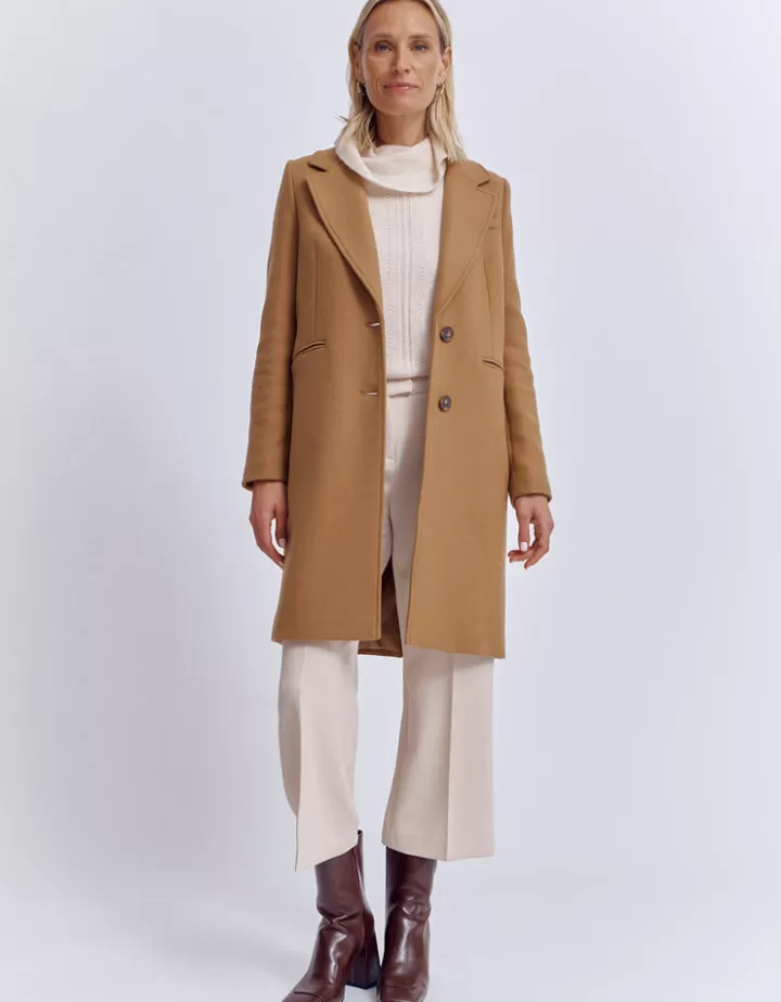 Vestes & Manteaux>DEVERNOIS Manteau pardessus En drap de laine Marroncappuccino