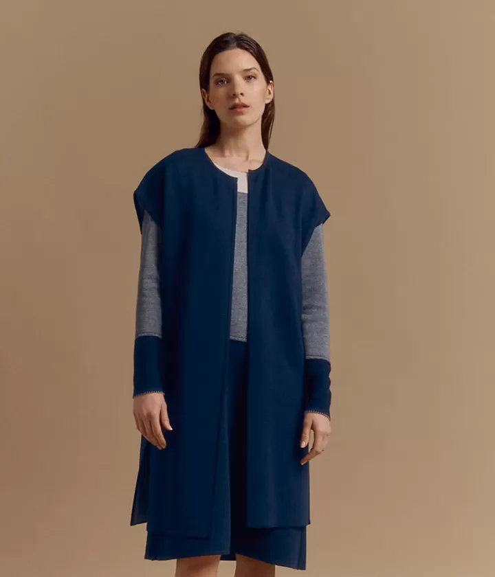 Vestes & Manteaux | Maille>DEVERNOIS Manteau sans manches en laine mérinos Tricoté en France Bleumarine