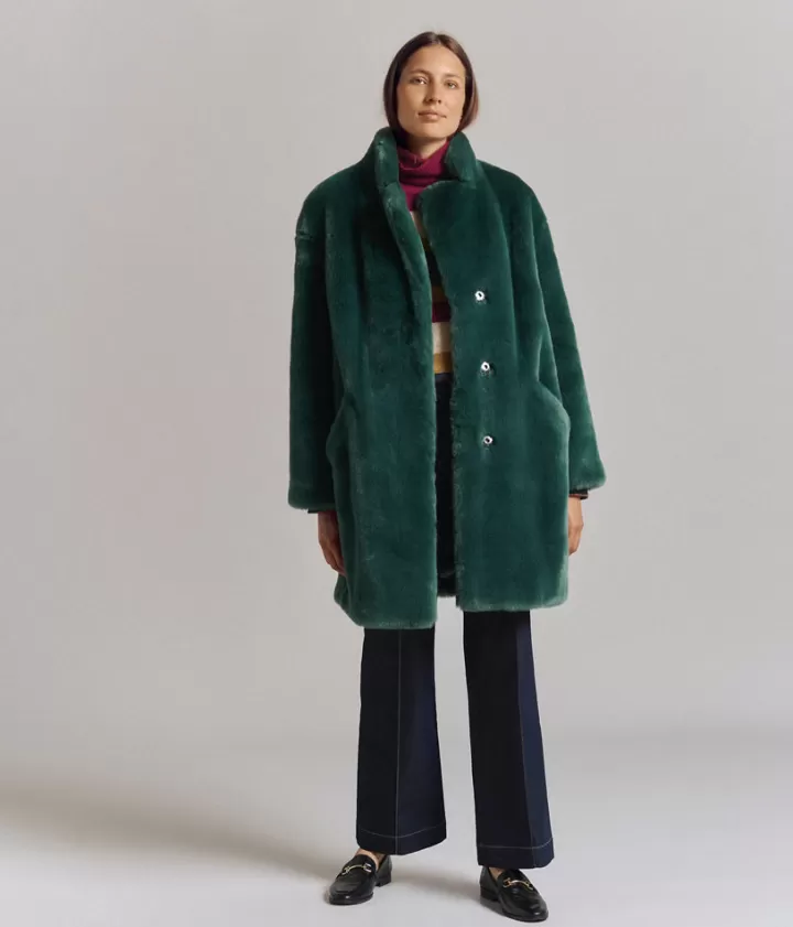 Vestes & Manteaux>DEVERNOIS Manteau vert sapin En fausse fourrure