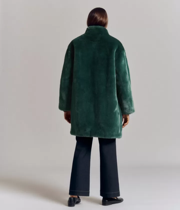 Vestes & Manteaux>DEVERNOIS Manteau vert sapin En fausse fourrure