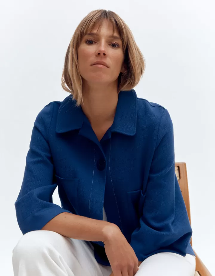 Vestes & Manteaux | Maille>DEVERNOIS Paletot maille en viscose stretch Tricoté en France Bleunavire