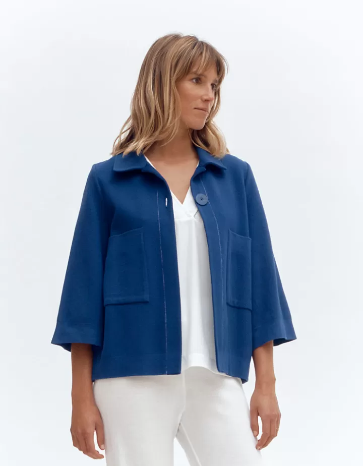 Vestes & Manteaux | Maille>DEVERNOIS Paletot maille en viscose stretch Tricoté en France Bleunavire