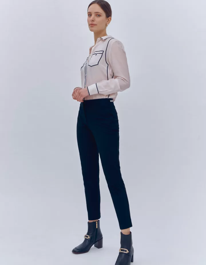 Pantalons>DEVERNOIS Pantalon à rayures Longueur 7/8ème Noir