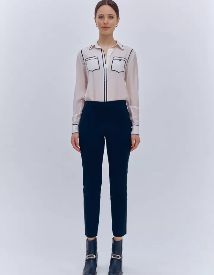 Pantalons>DEVERNOIS Pantalon à rayures Longueur 7/8ème Noir