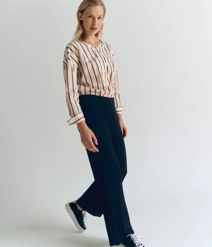Pantalons | Maille>DEVERNOIS Pantalon côtes plates en viscose Tricoté en France Noir