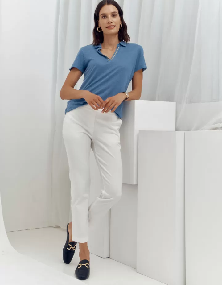 Pantalons>DEVERNOIS Pantalon droit En coton stretch Blanccasse