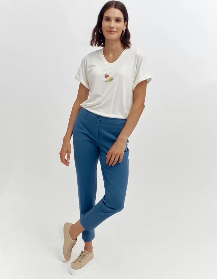 Pantalons>DEVERNOIS Pantalon droit En coton stretch Bleunavire