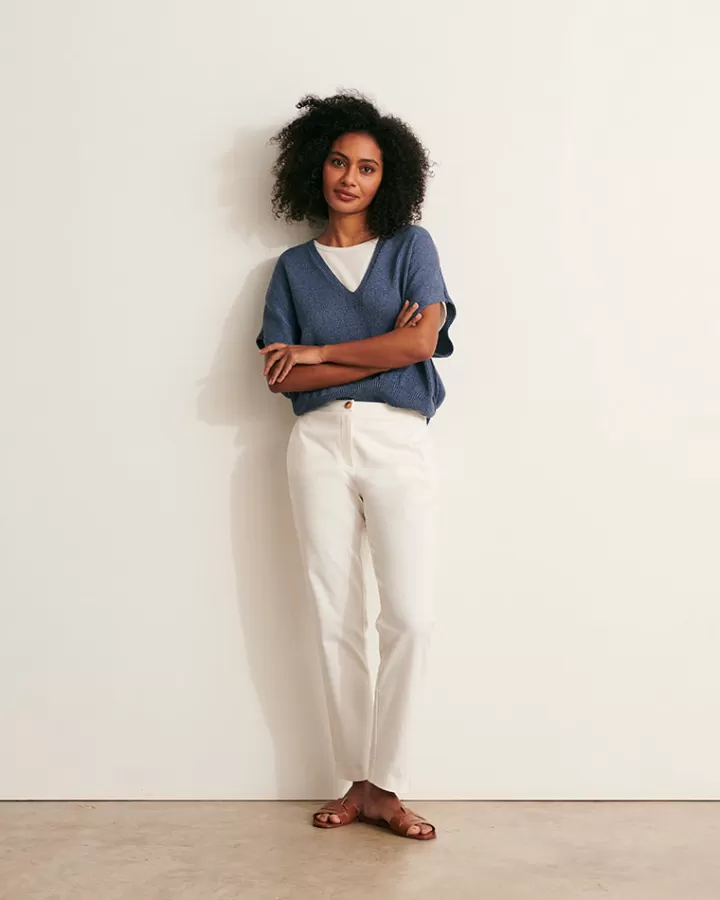 Pantalons>DEVERNOIS Pantalon droit En coton stretch Blanccasse