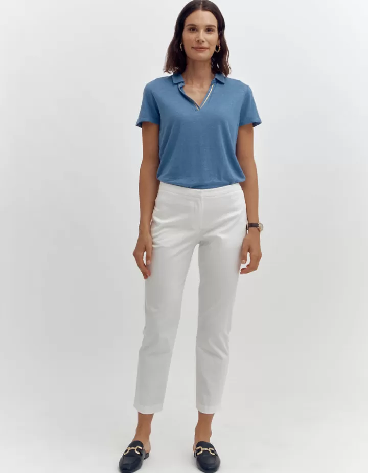Pantalons>DEVERNOIS Pantalon droit En coton stretch Blanccasse