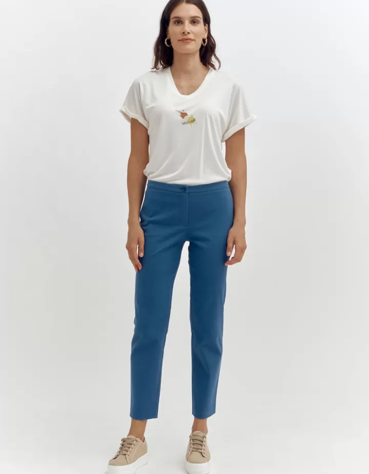 Pantalons>DEVERNOIS Pantalon droit En coton stretch Bleunavire