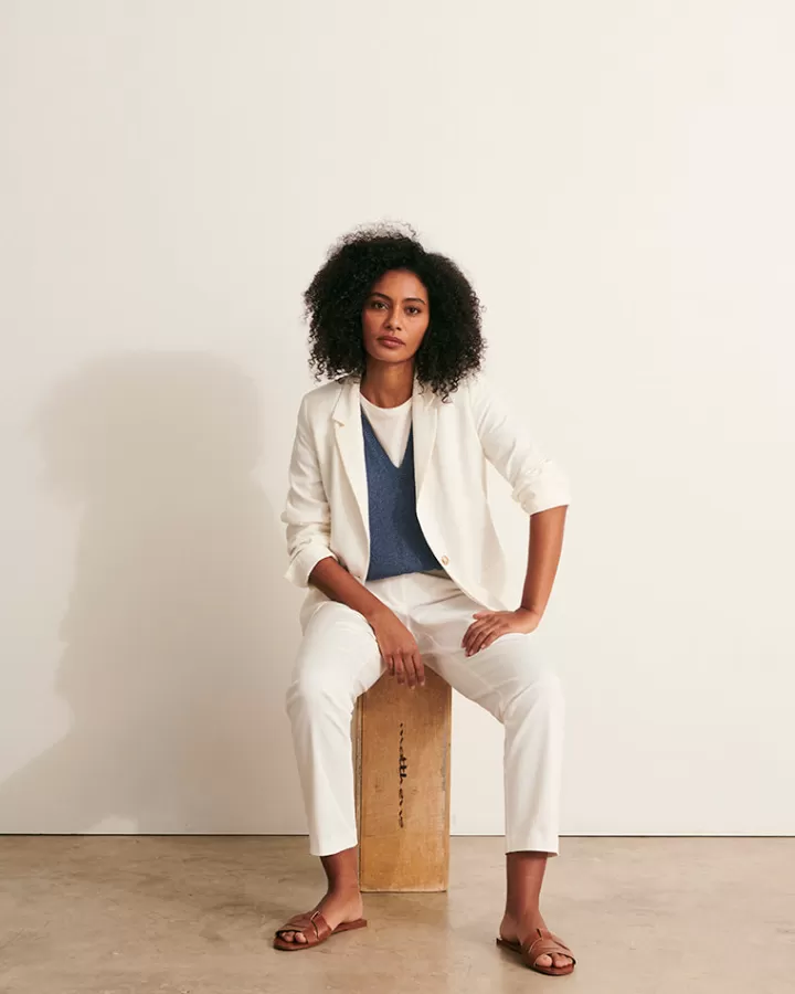 Pantalons>DEVERNOIS Pantalon droit En coton stretch Blanccasse