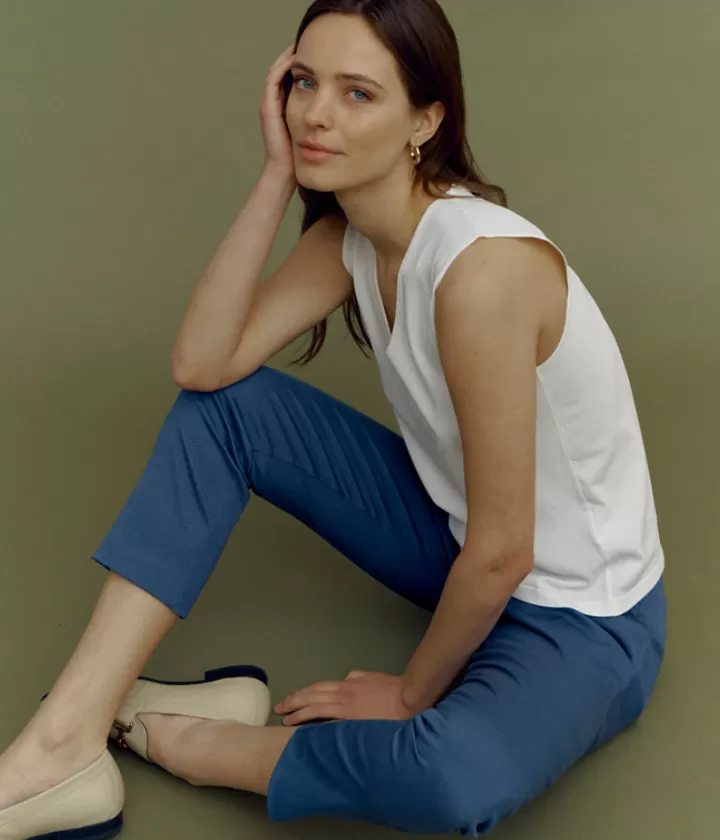Pantalons>DEVERNOIS Pantalon droit en coton stretch Dos élastiqué Bleubitume